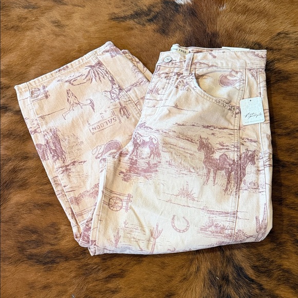 We The Free Denim - We The Free Western Graphic Barrel Jeans in Tan and Brown Women’s